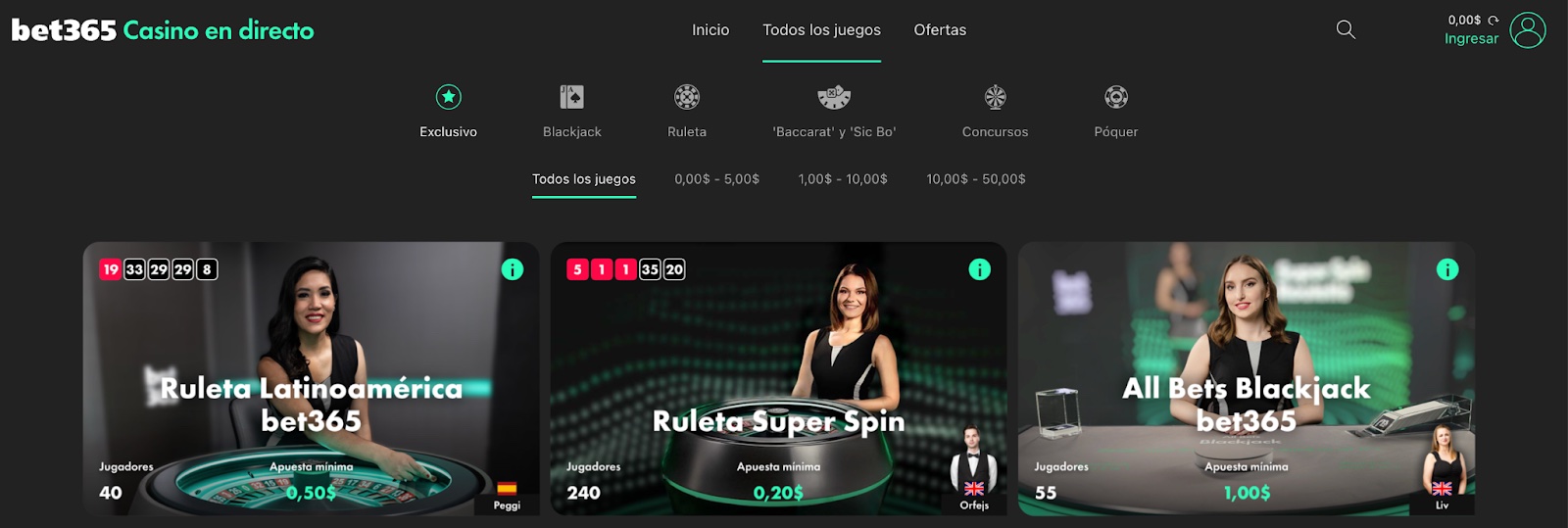 casino en vivo bet365 perú