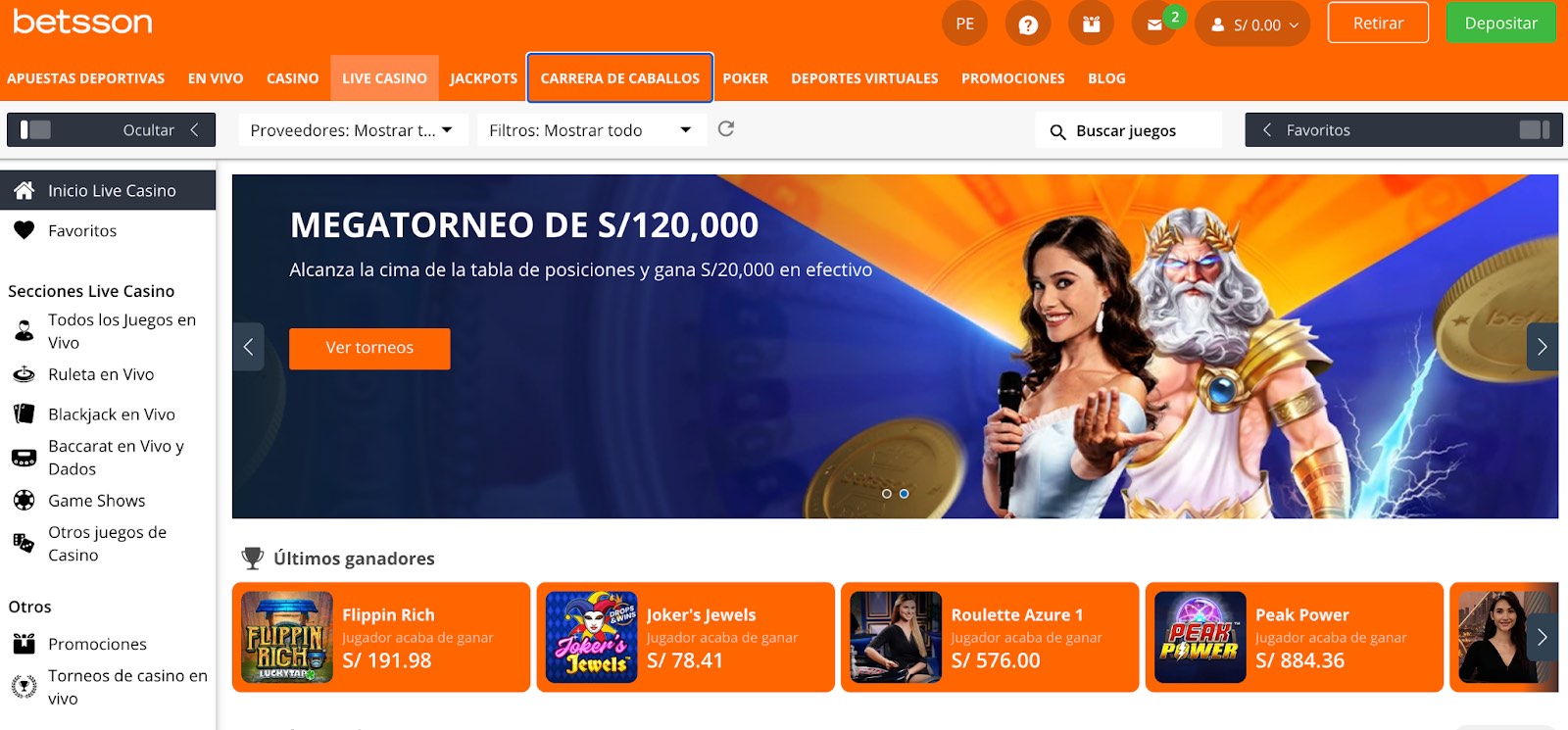 casino en vivo en Betsson perú