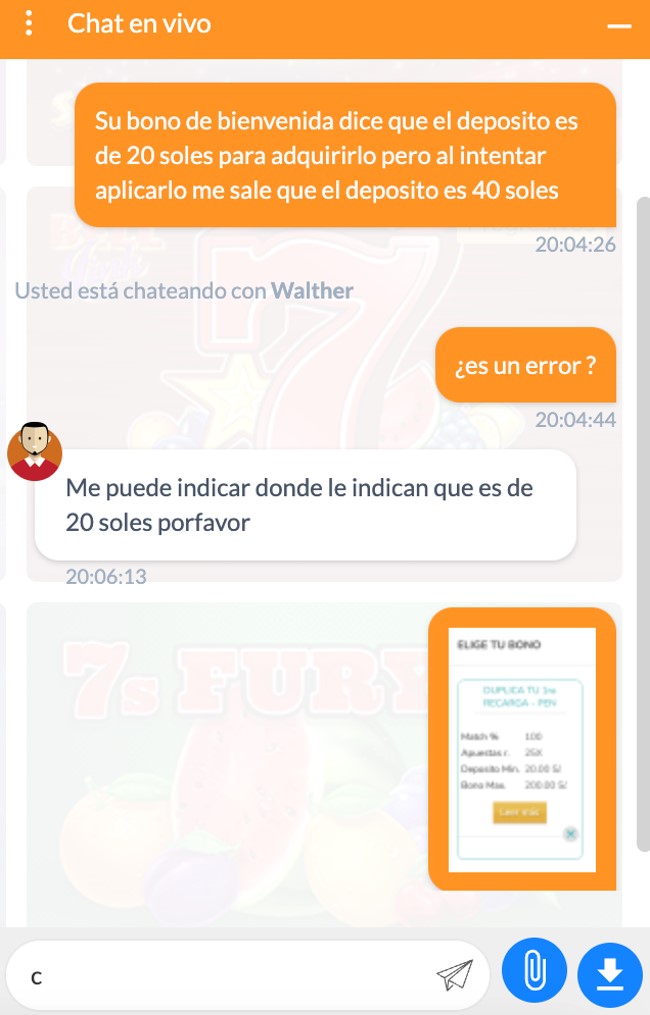 utilizando chat en vivo de somos casino