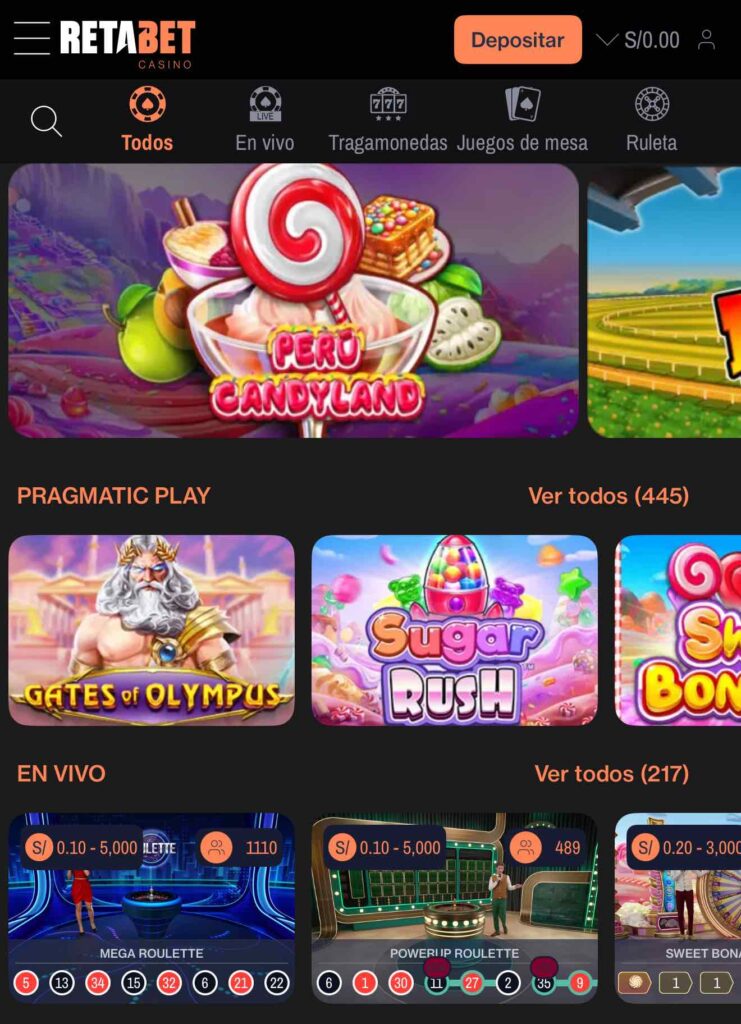 interfaz casino retabet app