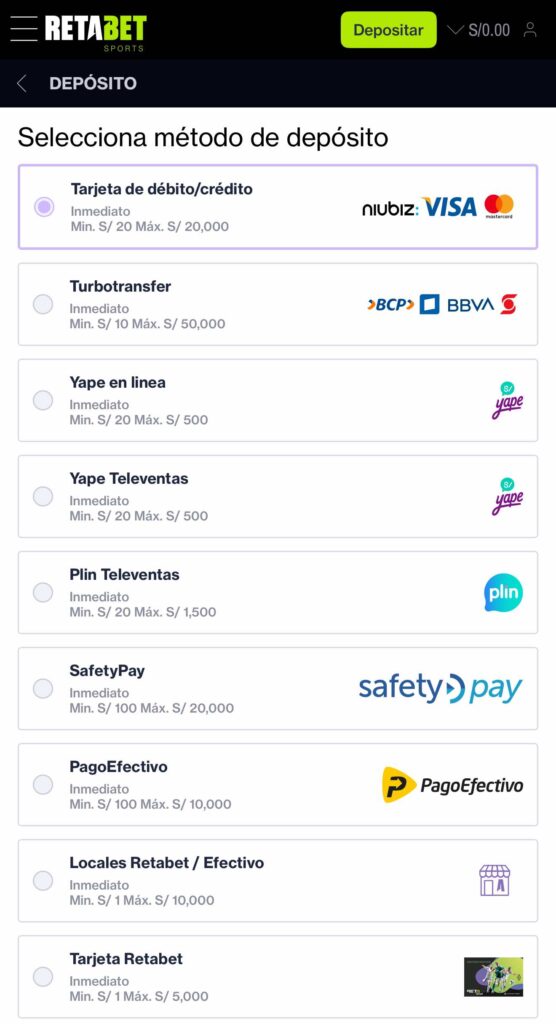 metodos de deposito en la retabet app
