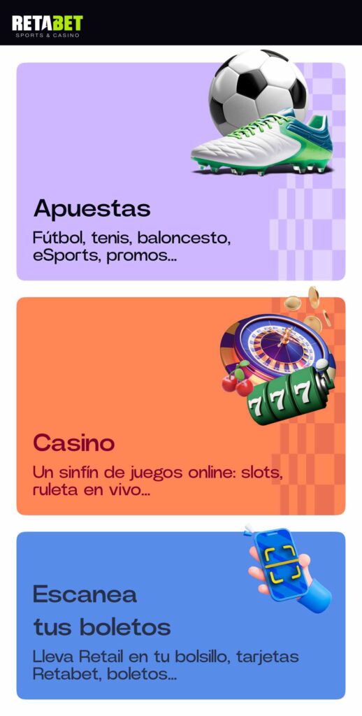 primera pantalla en la app de retabet