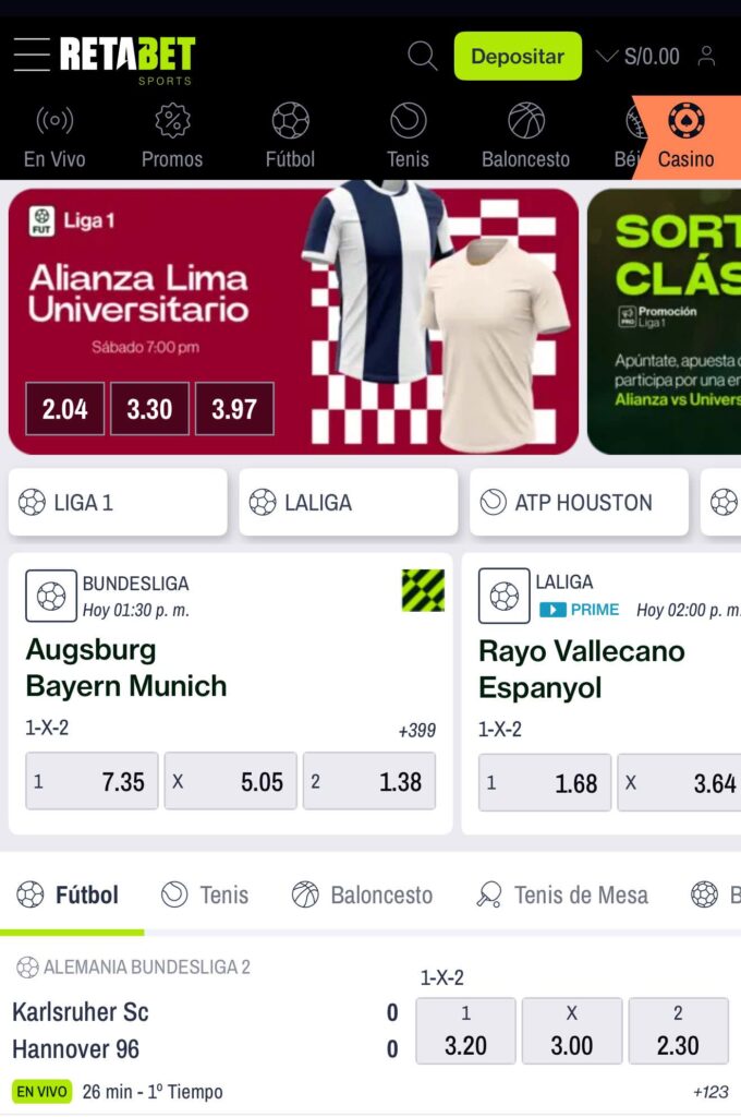 retabet app interfaz seccion de deportes